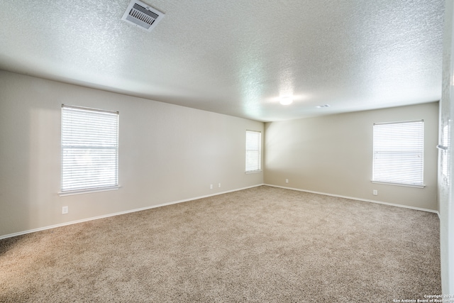 unfurnished room with plenty of natural light, carpet, and a textured ceiling