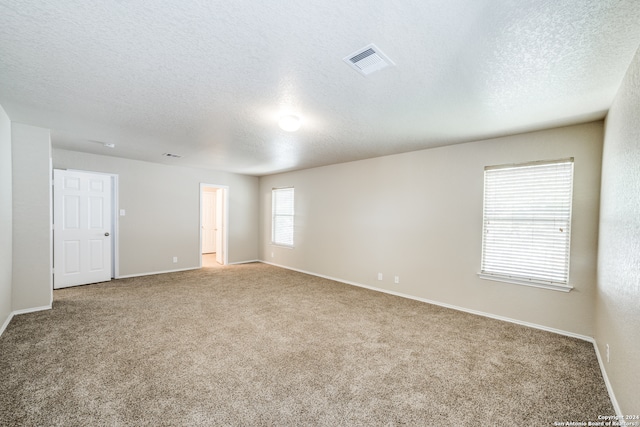 spare room with carpet flooring and a textured ceiling