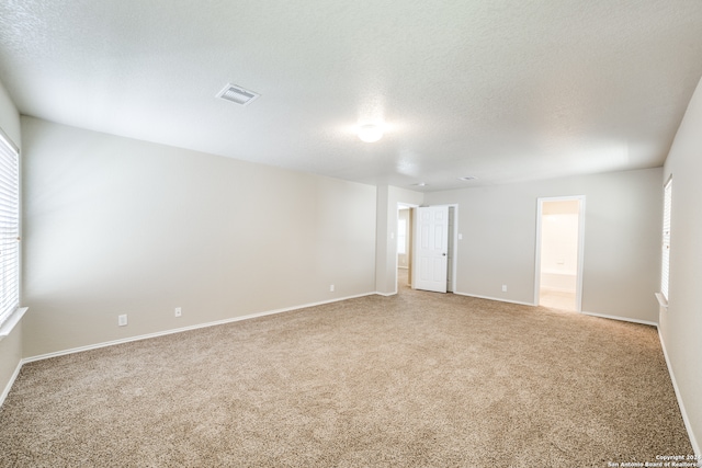 spare room featuring carpet floors and a textured ceiling