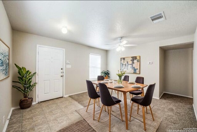 2815 Bandbury Oak, San Antonio, TX 78247 - dining space featuring ceiling fan, baseboards, and visible vents