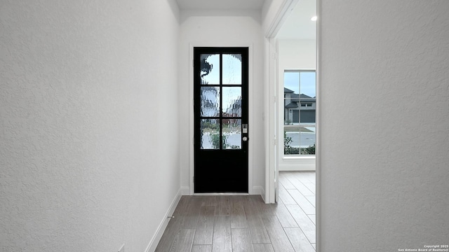 doorway to outside featuring hardwood / wood-style flooring