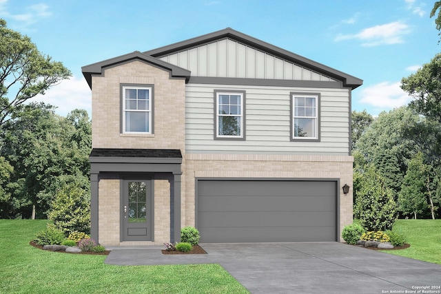 view of front of property with a garage and a front yard