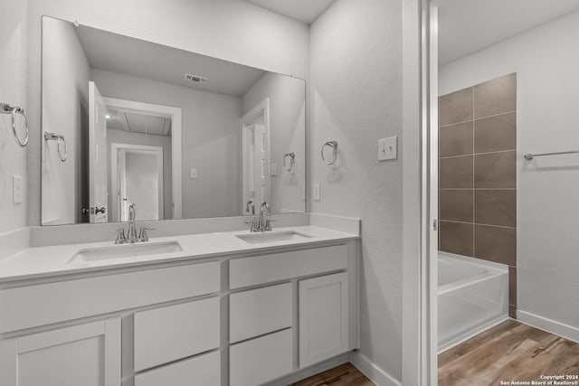 bathroom with wood-type flooring and vanity