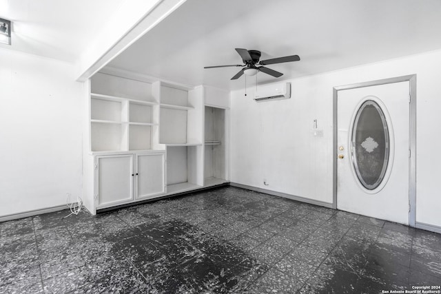 214 Oriole, San Antonio, TX 78228 - unfurnished living room featuring a ceiling fan and a wall mounted air conditioner