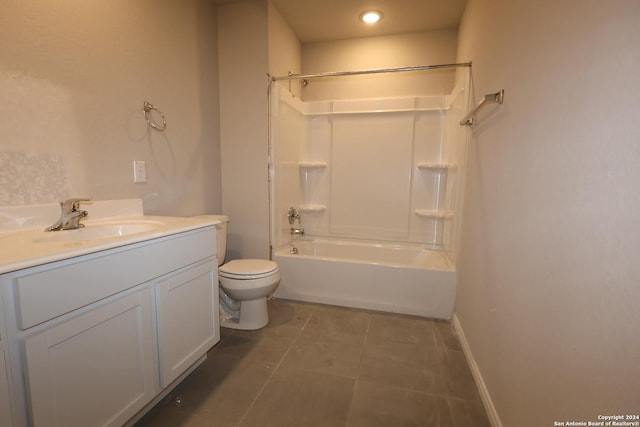 full bathroom featuring toilet, vanity, bathtub / shower combination, and tile patterned flooring