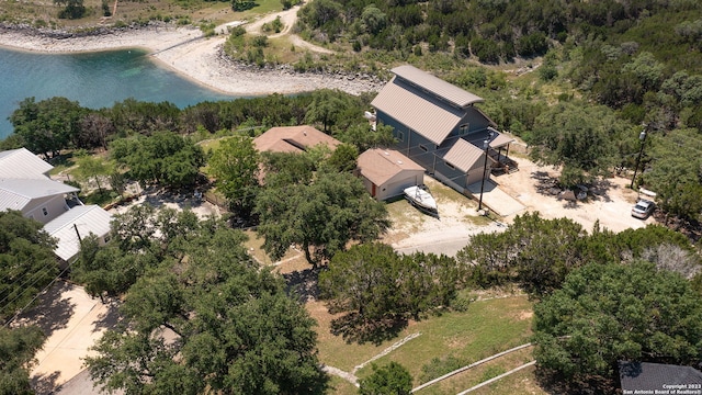 bird's eye view featuring a water view