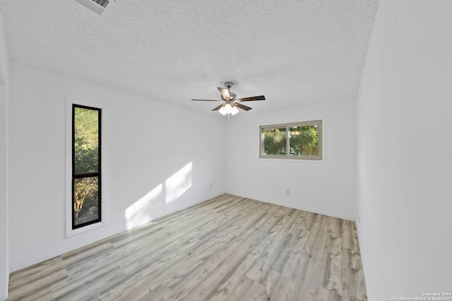 empty room featuring light hardwood / wood-style floors, a wealth of natural light, and a textured ceiling