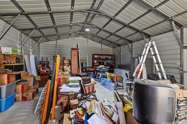 garage featuring wooden walls