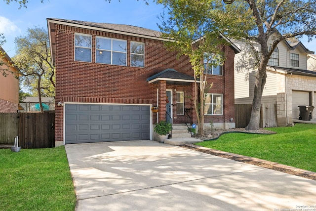 view of front facade with a garage and a front lawn