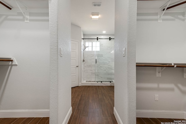 spacious closet with hardwood / wood-style flooring