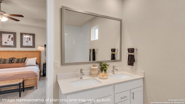 bathroom featuring ceiling fan and vanity