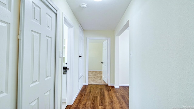 hall with dark hardwood / wood-style floors