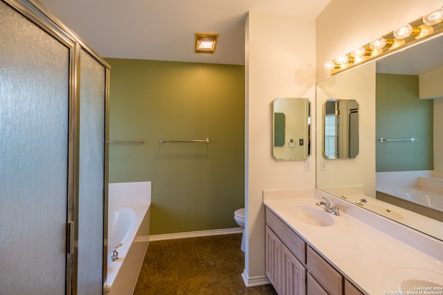 full bathroom with vanity, toilet, and separate shower and tub