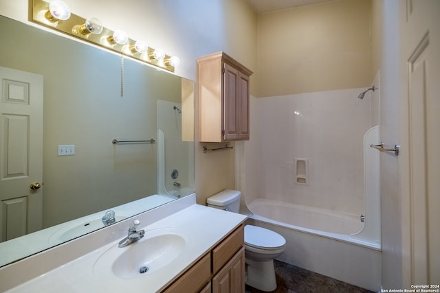 full bathroom with shower / bath combination, vanity, and toilet