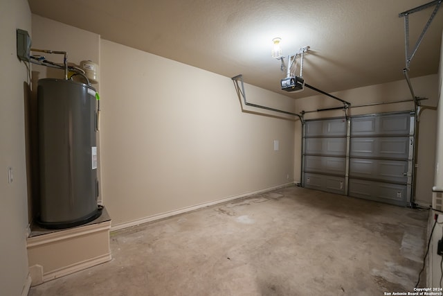 garage featuring a garage door opener and electric water heater