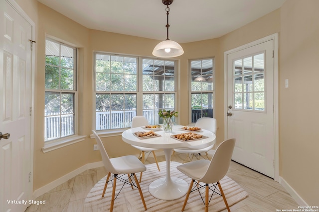 dining room with baseboards and a healthy amount of sunlight