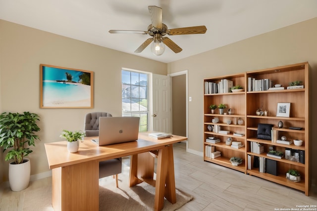 office area with ceiling fan