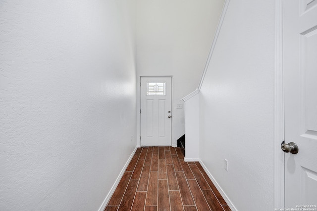 doorway with dark hardwood / wood-style floors