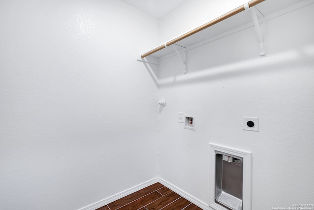 laundry area with hookup for a washing machine, hookup for a gas dryer, hardwood / wood-style floors, and electric dryer hookup