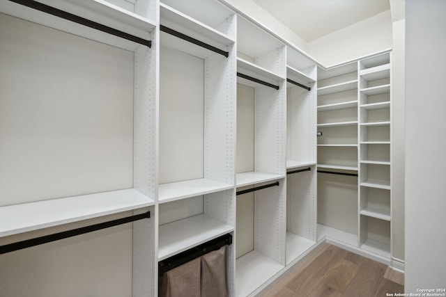 walk in closet with hardwood / wood-style floors