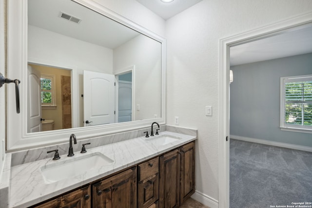 bathroom with vanity, toilet, and a wealth of natural light