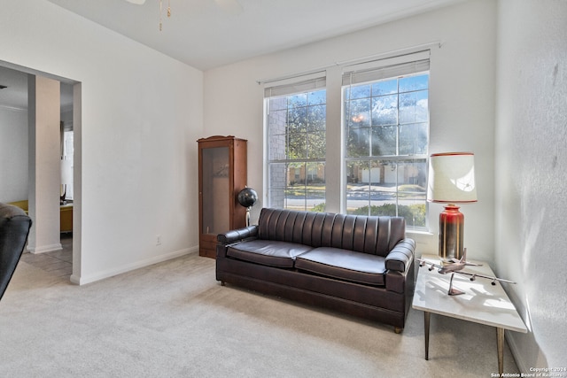 living area with light carpet