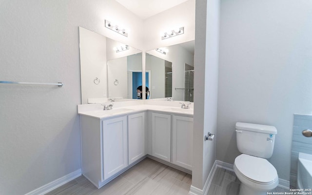 6523 Scooby Acres, San Antonio, TX 78253 - full bathroom with double vanity, baseboards, toilet, a shower, and a bathtub