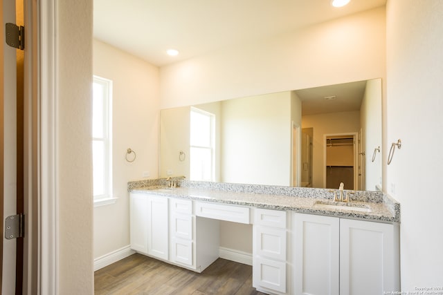 bathroom with vanity and hardwood / wood-style flooring