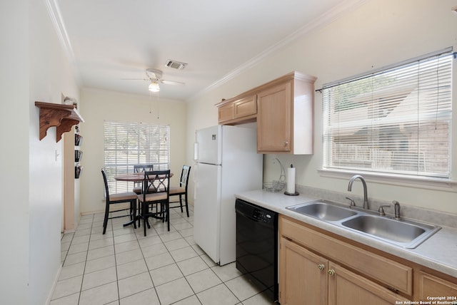 kitchen with a wealth of natural light, sink, dishwasher, and crown molding