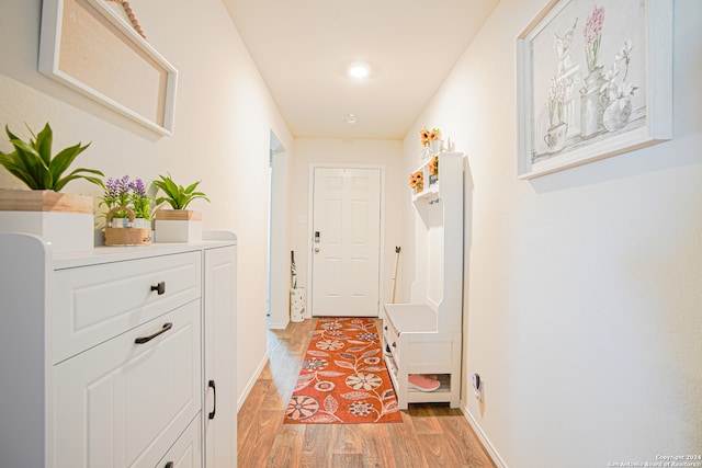 corridor with light hardwood / wood-style flooring