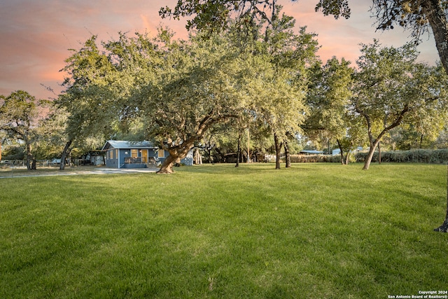 view of yard at dusk