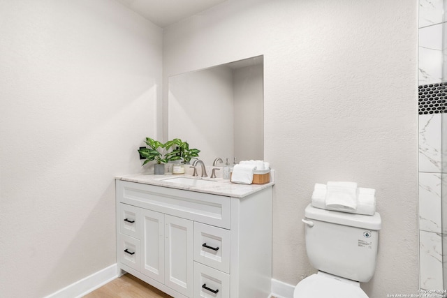 bathroom featuring vanity, hardwood / wood-style flooring, and toilet