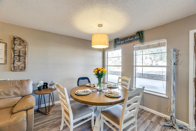 150 S Fisher Ln, Poteet, TX 78065 - dining room with baseboards, wood finished floors, and a textured ceiling