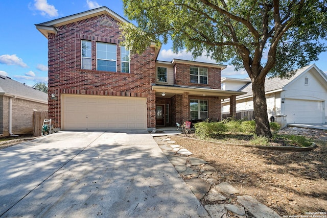 14519 Redwood Vly, San Antonio, TX 78023 - traditional-style house with fence, a garage, brick siding, and driveway