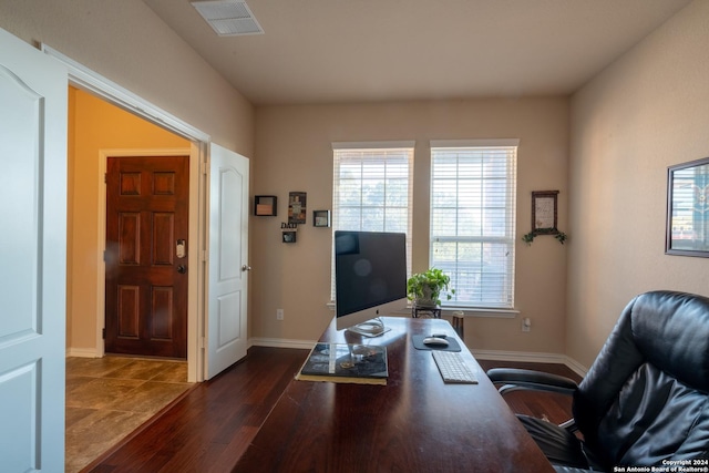7527 Presidio Hvn, Boerne, TX 78015 - office area featuring visible vents, baseboards, and dark wood-style flooring