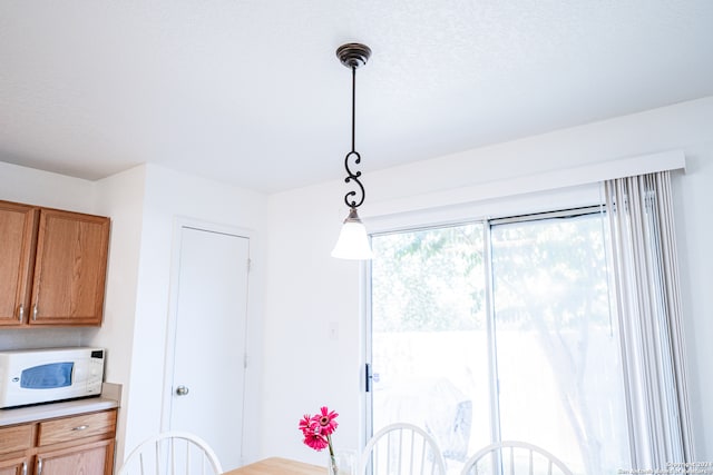 kitchen featuring hanging light fixtures and plenty of natural light