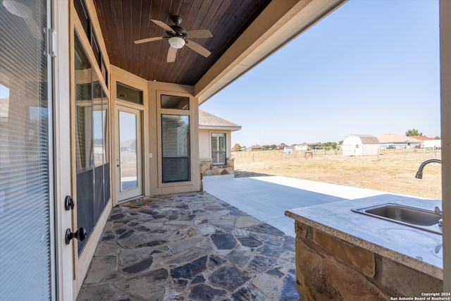 view of patio / terrace featuring sink and ceiling fan