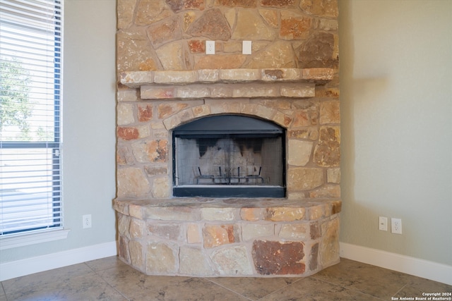 interior details featuring a fireplace