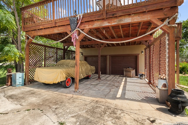 view of parking with a garage