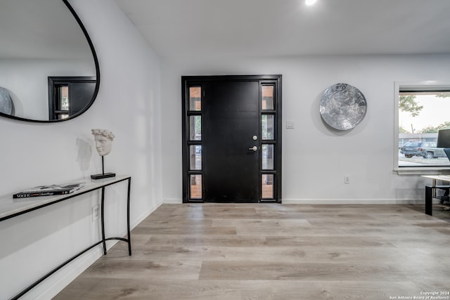 foyer entrance with light hardwood / wood-style flooring