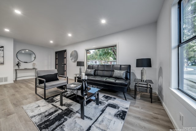 living room with light hardwood / wood-style floors