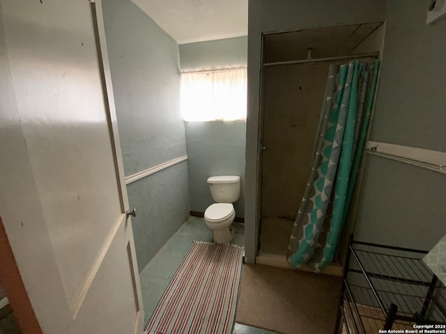 bathroom featuring toilet and a shower with shower curtain