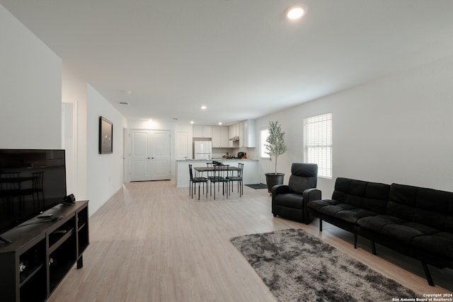 living room with light hardwood / wood-style flooring