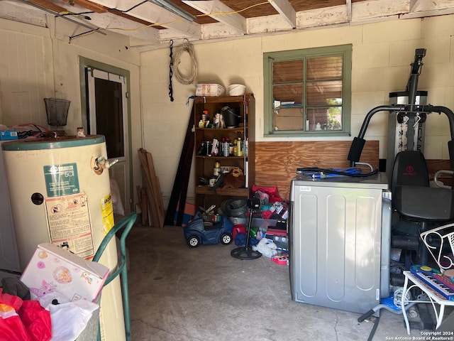 basement featuring gas water heater