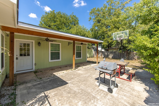 view of patio / terrace featuring a grill and ceiling fan