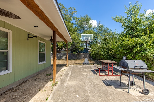 view of patio featuring a grill