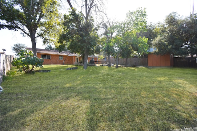 view of yard with a storage unit