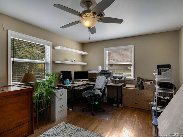 414 E Hathaway Dr, San Antonio, TX 78209 - office area with ceiling fan and wood finished floors