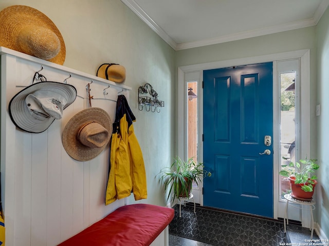 mudroom with crown molding