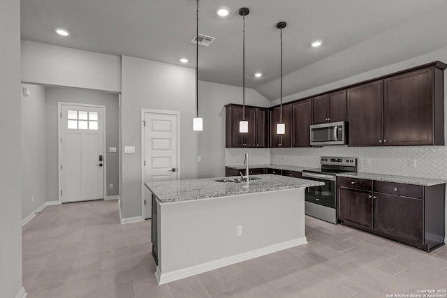 kitchen featuring visible vents, a sink, tasteful backsplash, and stainless steel appliances